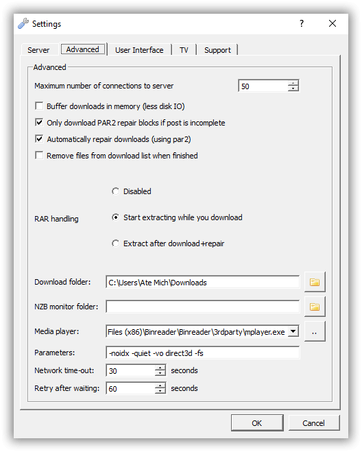 Binreader Advanced Settings