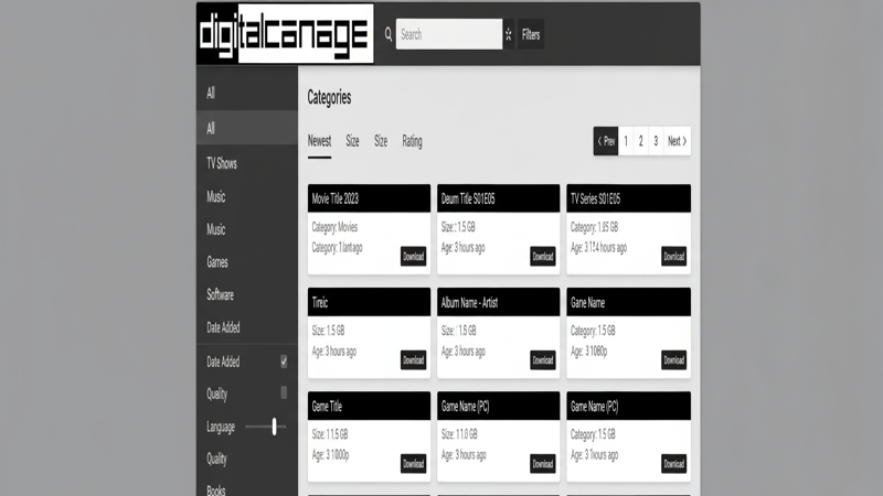 Screenshot of the Digital Carnage browsing interface