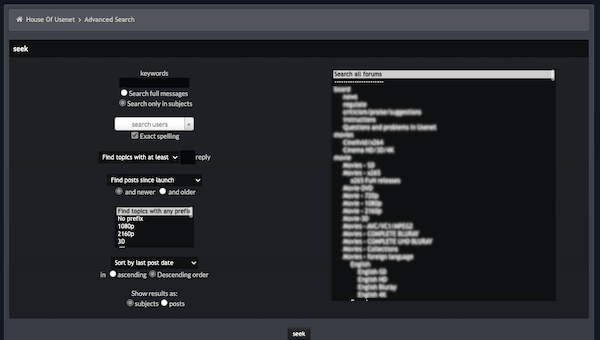House of Usenet Advanced Search
