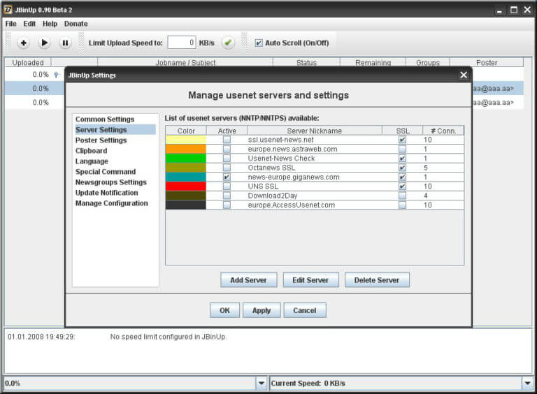 Jbinup Usenet Uploader Settings Page