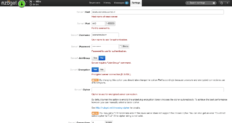 Nzbget Server Settings