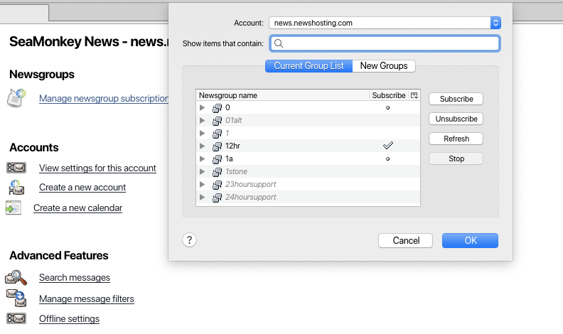 Seamonkey Manage Newsgroups