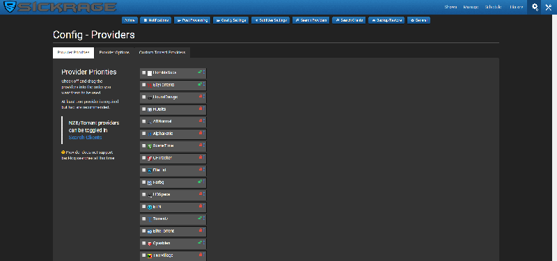 Sickrage Providers Configuration