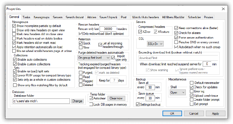 Usenetexplorer Newsreader General Settings