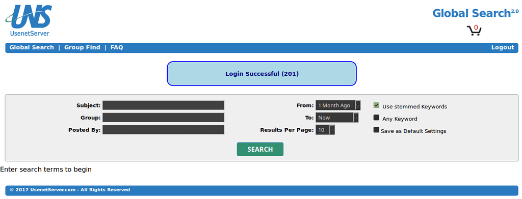 Usenetserver Search Login Screen